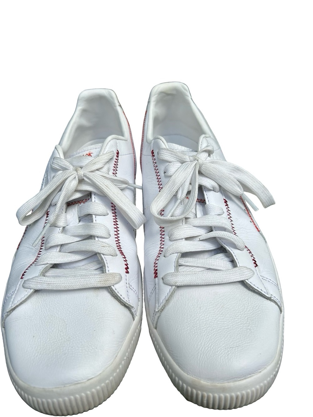Men's White Puma “Clyde”Athletic Sneakers with Red Stitch Detail